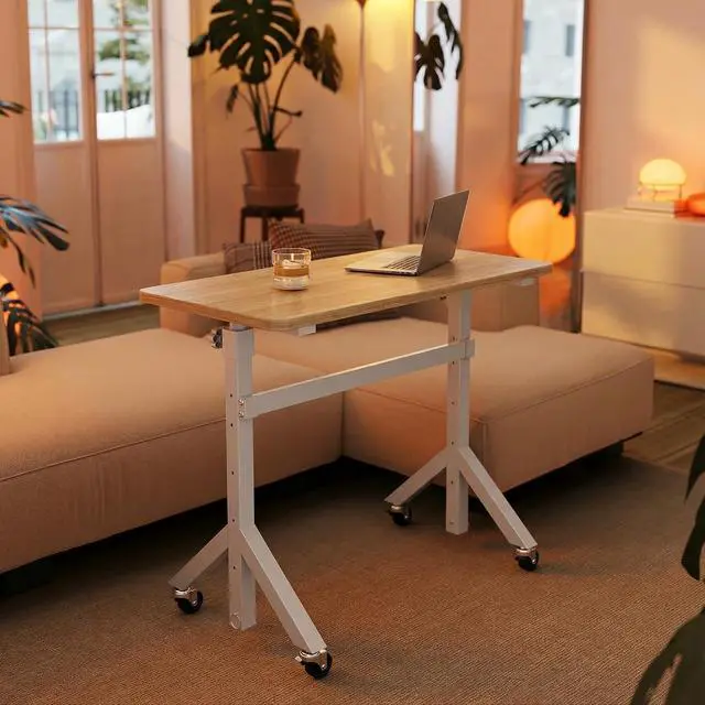 Alt view image 2 of 7 - 32'' Small Standing Desk Adjustable Heigh, Mobile Stand Up Desk with Wheels, Portable Rolling Desks for Walking Pad and Treadmill, Computer Laptop Desks for Home Office Space