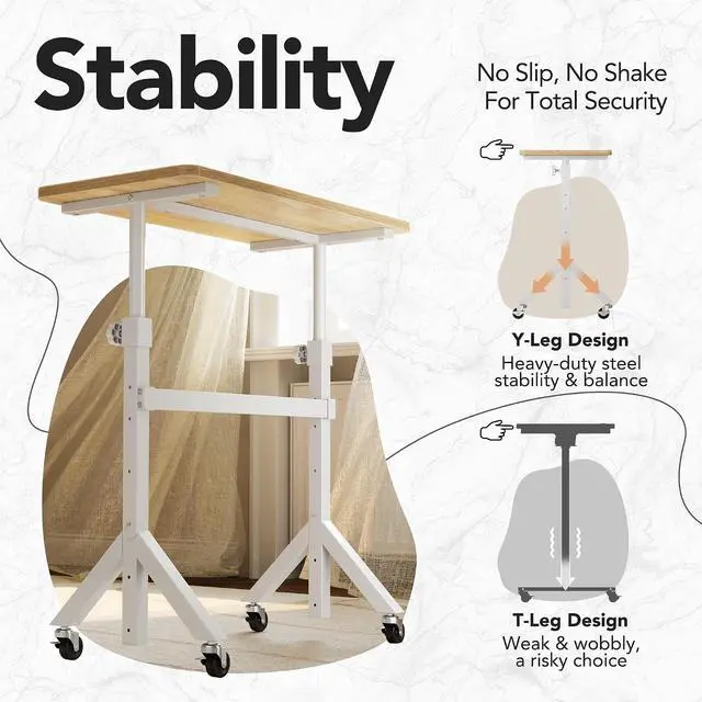 Alt view image 6 of 7 - 32'' Small Standing Desk Adjustable Heigh, Mobile Stand Up Desk with Wheels, Portable Rolling Desks for Walking Pad and Treadmill, Computer Laptop Desks for Home Office Space