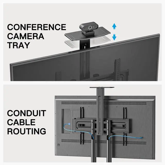 Alt view image 6 of 7 - Rolling TV Stand with Wheels for 32-85 Inch LCD LED 4K Flat Screen TVs, Tilt Mobile TV Cart with Shelf Holds Up to 100 lbs, Height Adjustable Floor TV Stand Max VESA 600x400mm- PSTVMC05