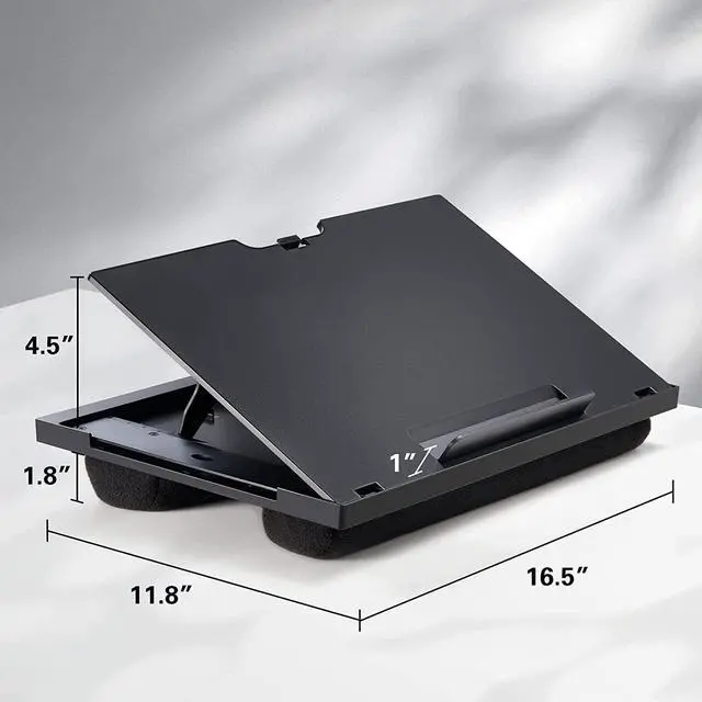 Alt view image 6 of 7 - Adjustable Lap Desk Fits Up to 15.6 Inch Laptops- with 6 Adjustable Angles, Detachable Mouse Tray, & Dual Cushions Laptop Stand for Car Laptop Desk, Work Table, Lap Drawing Desk on Sofa or Bed