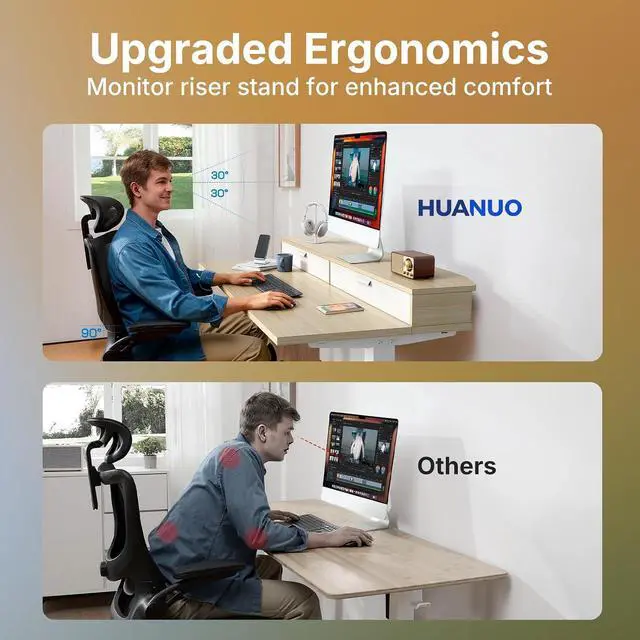 Alt view image 5 of 7 - 32" X 21" Electric Standing Desk with 2 Drawers, C-Clamp Mount Compatible, Height Adjustable Computer Desk, Home Office Stand Up Desk with 4 Preset Heights & 2 Hooks, Light Walnut