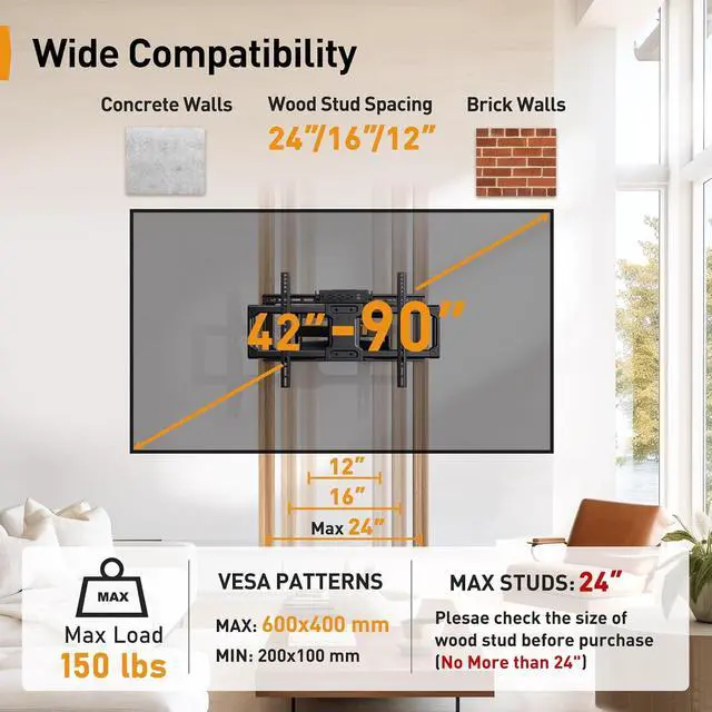Alt view image 7 of 7 - UL-Listed Full Motion TV Wall Mount for 4290 Inch TVs Cord Hider for Wall Mount TV, in-Wall Cable Management Kit