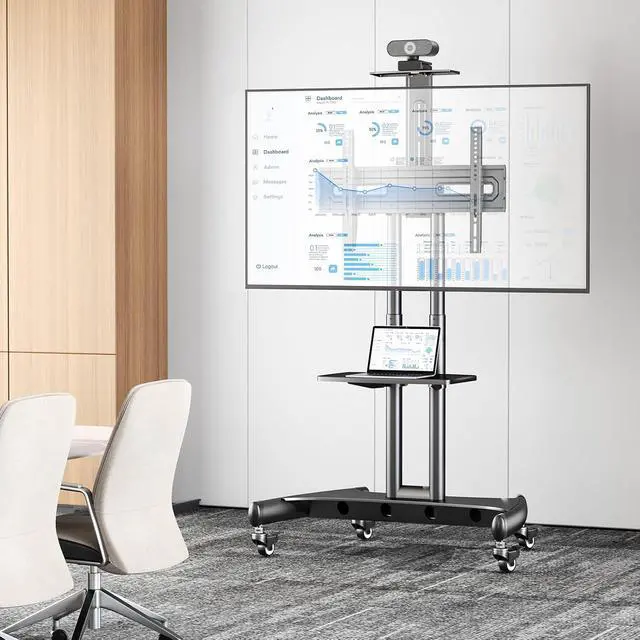 Alt view image 7 of 7 - Rolling TV Stand with Wheels for 32-85 Inch LCD LED 4K Flat Screen TVs, Tilt Mobile TV Cart with Shelf Holds Up to 100 lbs, Height Adjustable Floor TV Stand Max VESA 600x400mm- PSTVMC05