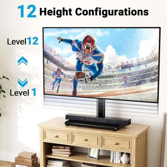 Alt view image 4 of 7 - Universal Swivel TV Stand for 24-60 inch TVs up to 99 lbs, 12 Height Adjustable Table Top TV Stand, TV Base Stand with Tempered Glass Base, Max VESA 400x400mm, PSTVS33