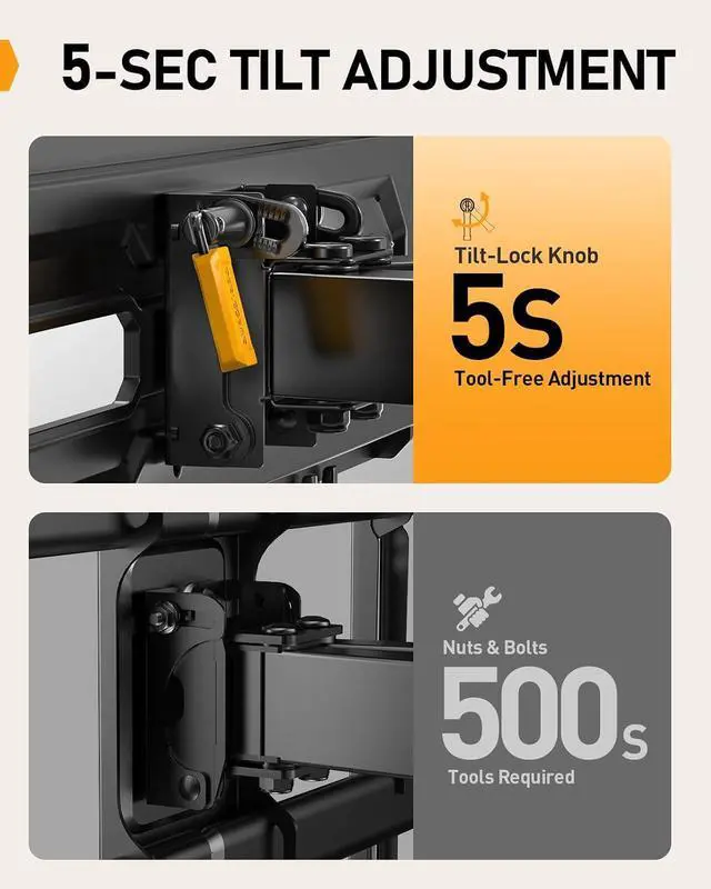 Alt view image 6 of 7 - UL Listed Full Motion TV Wall Mount for Most 26-60 inch TV & Preassembled Full Motion TV Mount for 32-65 Inch TV
