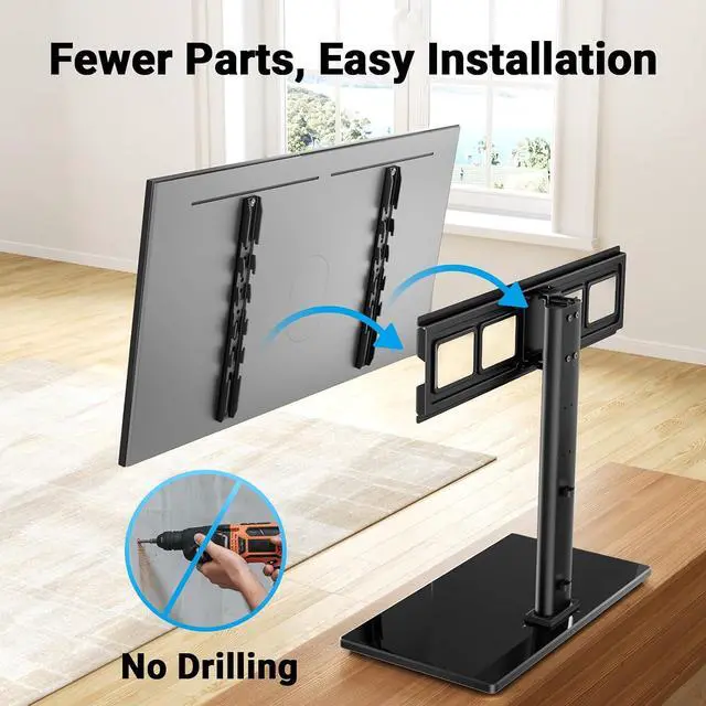 Alt view image 6 of 7 - Swivel Universal TV Stand Mount for 32-86 Inch LCD OLED Flat/Curved Screen TVs up to 99lbs-Height Adjustable Table Top TV Stand/Base with Tempered Glass Base&Wire Management,VESA 600x400mm