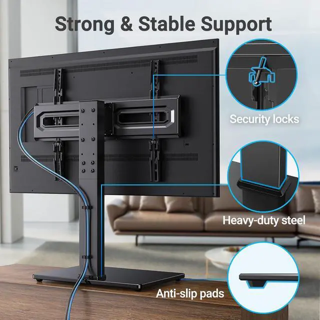 Alt view image 4 of 7 - Universal Swivel TV Stand Mount for 37-80 Inch LCD OLED Flat/Curved Screen TVs-Height Adjustable Table Top TV Stand/Base with Wire Management,VESA 600x400mm up to 99lbs,PSTVS35