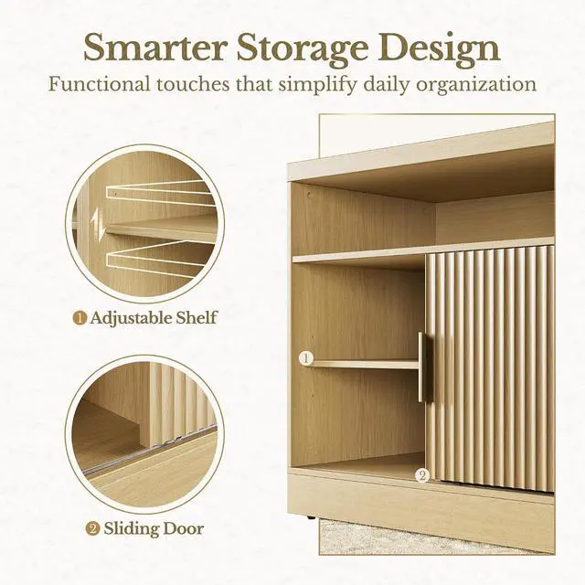 Alt view image 6 of 6 - File Cabinet with Sliding Door, 32'' Fluted File Cabinet with Open Adjustable Shelves, Wood Filing Cabinet for Home Office, Light Walnut