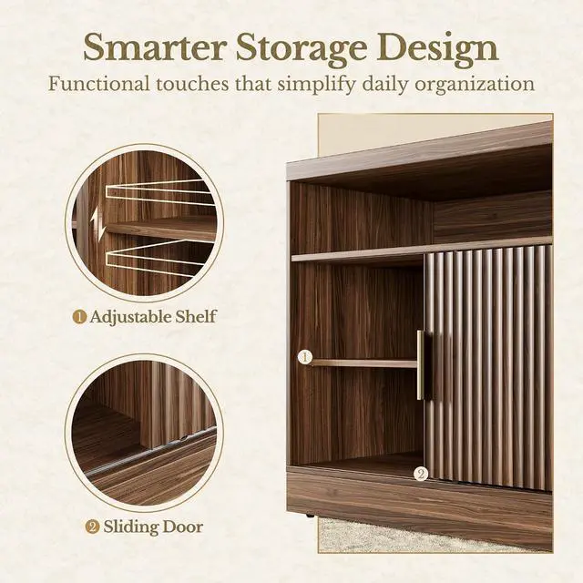 Alt view image 6 of 6 - File Cabinet with Sliding Door, 32'' Fluted File Cabinet with Open Adjustable Shelves, Wood Filing Cabinet for Home Office, Black Walnut