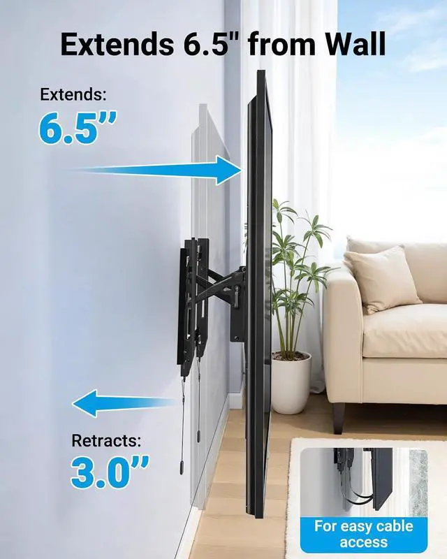 Alt view image 3 of 7 - UL Listed Advanced Tilting TV Wall Mount Bracket for 42-100 inch Large TVs up to 160 lbs, Ultra Slim Low Profile Tilt TV Mount Fits 16/24 inch Studs, Max VESA 600x600mm