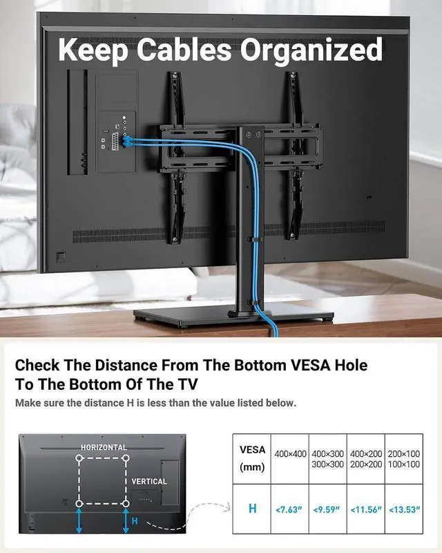 Alt view image 3 of 7 - Universal Swivel TV Stand Legs for 24-60 inch LCD LED TVs, Height Adjustable Television Mount Stand with Tempered Glass Base, Universal VESA Mount 400×400mm, Holds up to 88lbs, PSTVS09