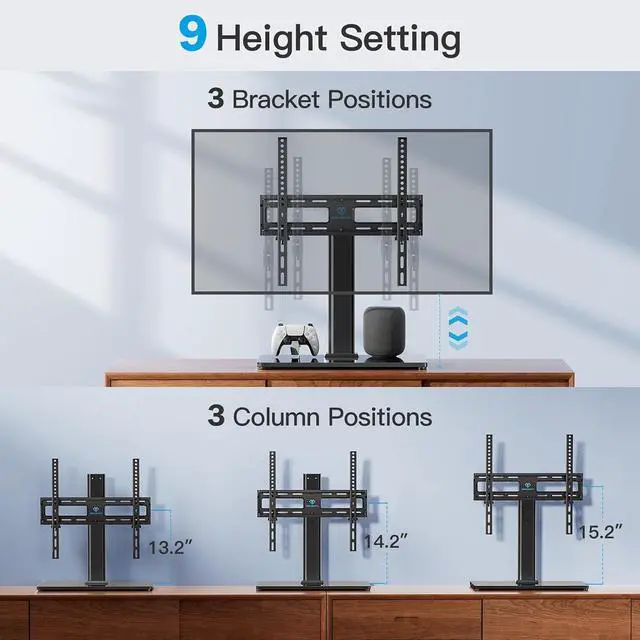 Alt view image 4 of 7 - Universal Swivel TV Stand Legs for 24-60 inch LCD LED TVs, Height Adjustable Television Mount Stand with Tempered Glass Base, Universal VESA Mount 400×400mm, Holds up to 88lbs, PSTVS09