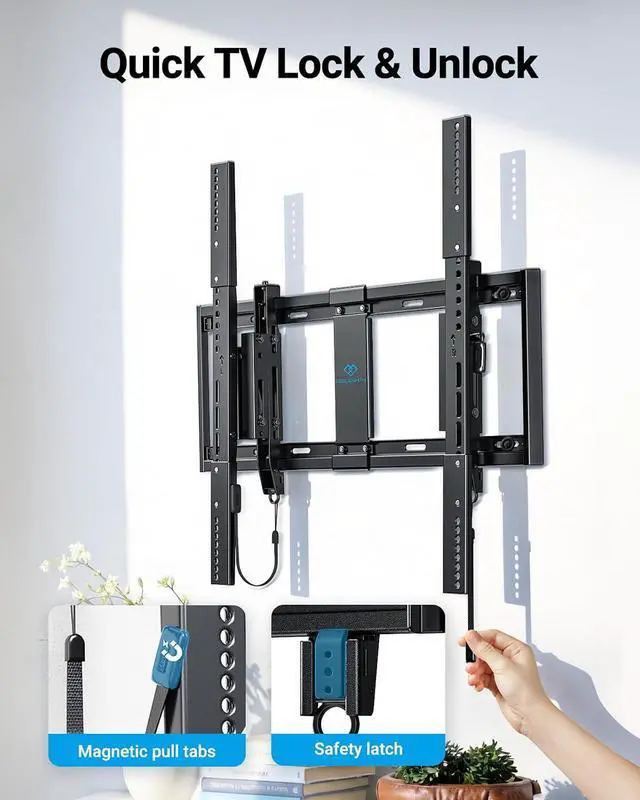 Alt view image 6 of 7 - UL Listed Advanced Tilting TV Wall Mount Bracket for 42-100 inch Large TVs up to 160 lbs, Ultra Slim Low Profile Tilt TV Mount Fits 16/24 inch Studs, Max VESA 600x600mm