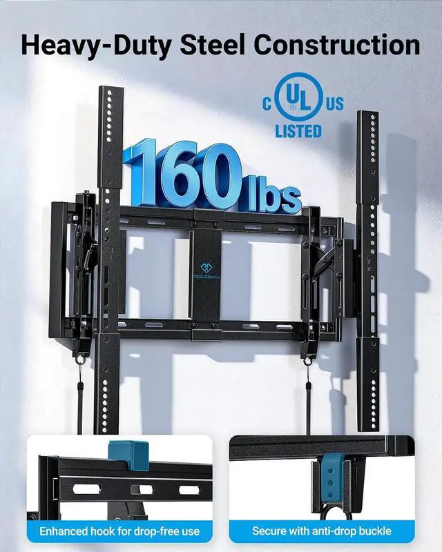 Alt view image 7 of 7 - UL Listed Advanced Tilting TV Wall Mount Bracket for 42-100 inch Large TVs up to 160 lbs, Ultra Slim Low Profile Tilt TV Mount Fits 16/24 inch Studs, Max VESA 600x600mm