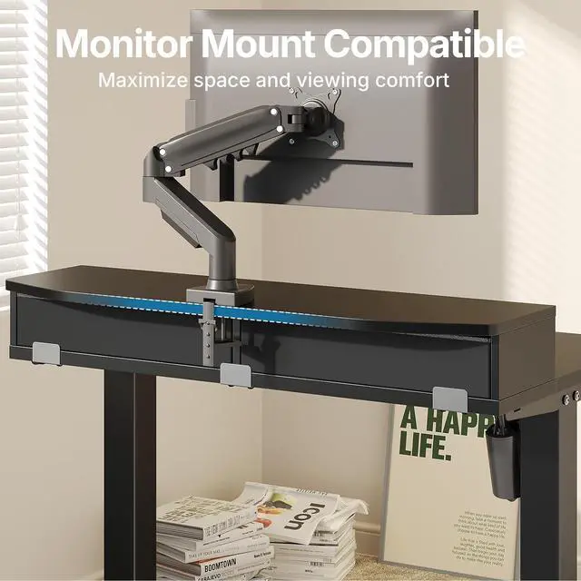 Alt view image 4 of 7 - 32" X 21" Electric Standing Desk with 2 Drawers, C-Clamp Mount Compatible, Height Adjustable Computer Desk, Home Office Stand Up Desk with 4 Preset Heights & 2 Hooks, Black