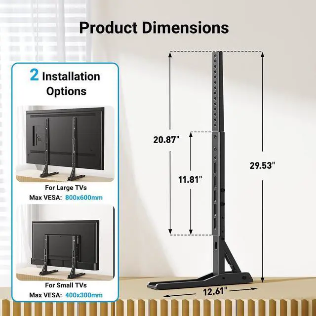 Alt view image 5 of 7 - Universal TV Stand Mount for 20-75 Inch TVs, Height Adjustable Table Top TV Stand, Great Load-Bearing Replacement TV Legs with Steel Holds up to 110lbs, Max VESA 800 x 600mm PSTVS01
