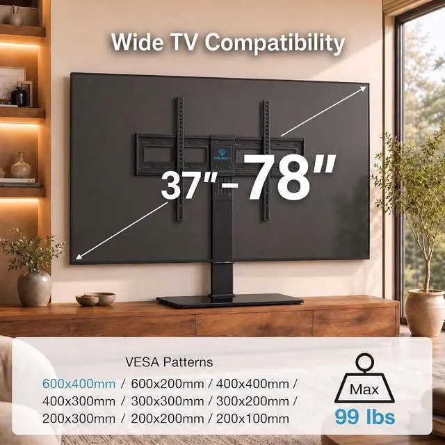 Alt view image 2 of 7 - Universal Swivel TV Stand Legs for 37-75 78 inch TVs, Height Adjustable Tabletop Mount Holds up to 99lbs, Table Television Stands for Livingroom & Bedroom, Universal VESA 600x400mm, PSTVS13