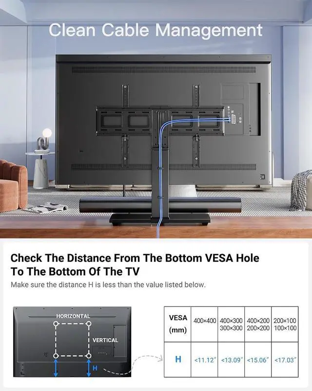 Alt view image 6 of 7 - Universal Swivel TV Stand Legs for 37-75 78 inch TVs, Height Adjustable Tabletop Mount Holds up to 99lbs, Table Television Stands for Livingroom & Bedroom, Universal VESA 600x400mm, PSTVS13