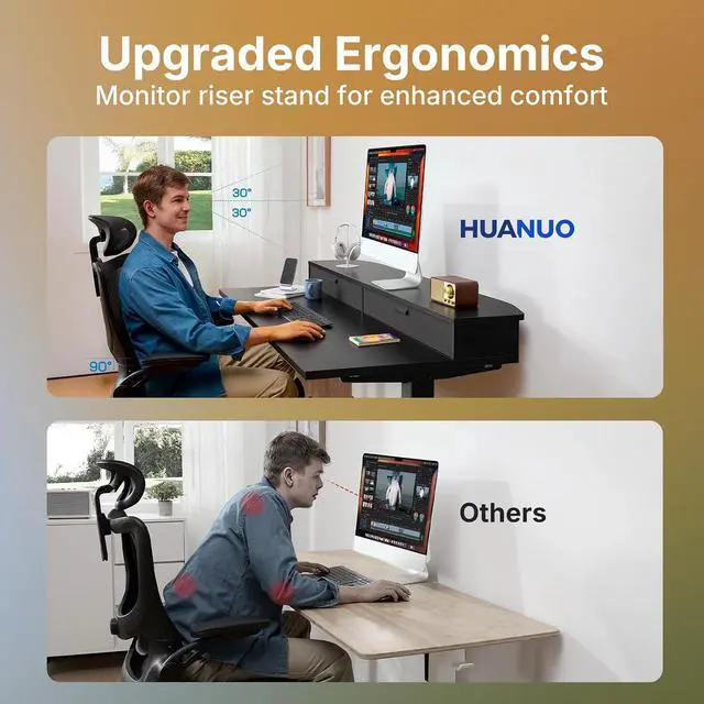 Alt view image 5 of 7 - 32" X 21" Electric Standing Desk with 2 Drawers, C-Clamp Mount Compatible, Height Adjustable Computer Desk, Home Office Stand Up Desk with 4 Preset Heights & 2 Hooks, Black