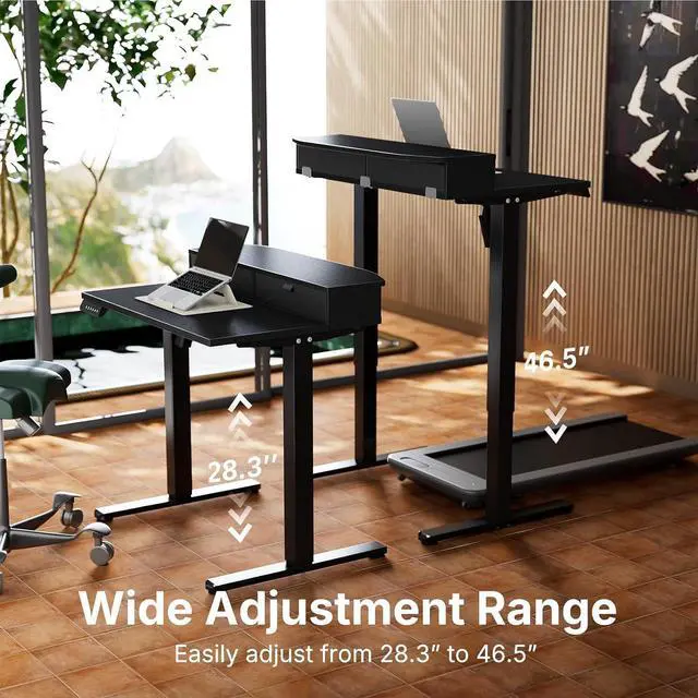 Alt view image 7 of 7 - 32" X 21" Electric Standing Desk with 2 Drawers, C-Clamp Mount Compatible, Height Adjustable Computer Desk, Home Office Stand Up Desk with 4 Preset Heights & 2 Hooks, Black
