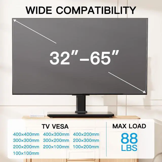Alt view image 2 of 7 - Universal Swivel TV Stand Legs for 32-65 inch TVs up to 88lbs, Height Adjustable Table Top Stand Base, Television Mount Stands with Tempered Glass Base, Universal VESA 400x400mm, PSTVS17