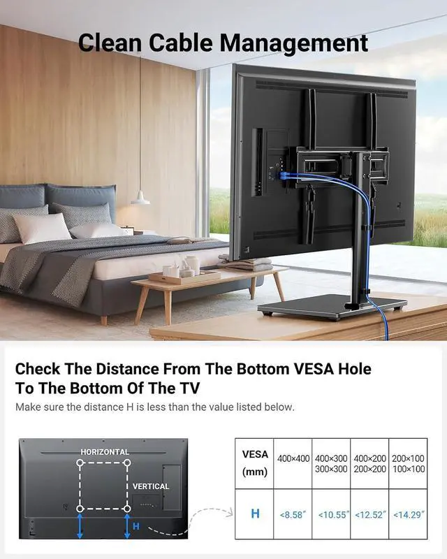 Alt view image 3 of 7 - Universal Swivel TV Stand Legs for 32-65 inch TVs up to 88lbs, Height Adjustable Table Top Stand Base, Television Mount Stands with Tempered Glass Base, Universal VESA 400x400mm, PSTVS17