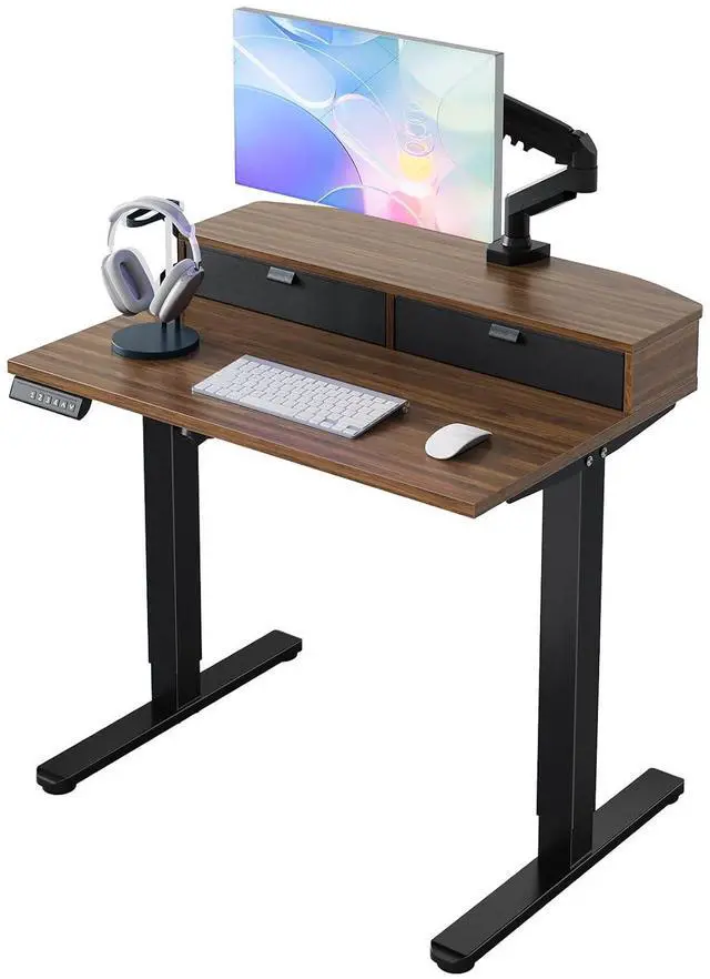 Main image of 32 x 21 Standing Desk with 2 Drawers, C-Clamp Compatible, Walnut