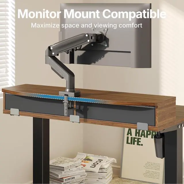 Alt view image 4 of 7 - 32 x 21 Standing Desk with 2 Drawers, C-Clamp Compatible, Walnut