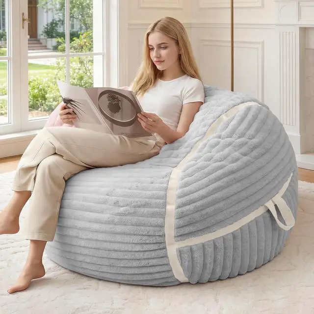 Main image of Bean Bag Chair 3FT Big Bean Bag Chairs for Adults with Memory Foam Filled,3'Beanbag Chair with Soft Faux Fur Cover,Comfy Bean Bag Sofa for Classroom,Living Room,Bedroom-Light Grey&White