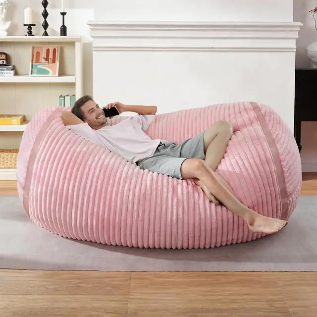 Alt view image 3 of 6 - Bean Bag Chair 5FT Giant Bean Bag Chairs for Adults with Memory Foam Filled,5'Beanbag Chair with Soft Faux Fur Cover,Comfy Bean Bag Sofa Lounger for Living Room,Game Room,Bedroom-Pink