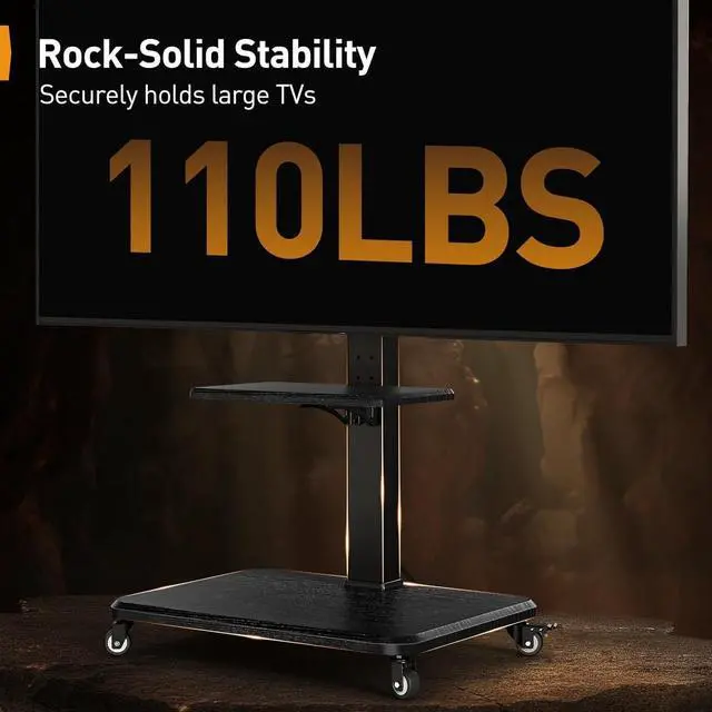 Alt view image 7 of 7 - Rolling TV Stand for 30-75 Inch, Mobile TV Cart Holds up to 110 lbs, Tilt & Height Adjustable Portable TV Stand on Wheels for Bedroom with Shelf, Outdoor TV Stand Max VESA 600x400mm PGTVMC27