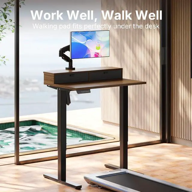 Alt view image 6 of 7 - 32 x 21 Standing Desk with 2 Drawers, C-Clamp Compatible, Walnut