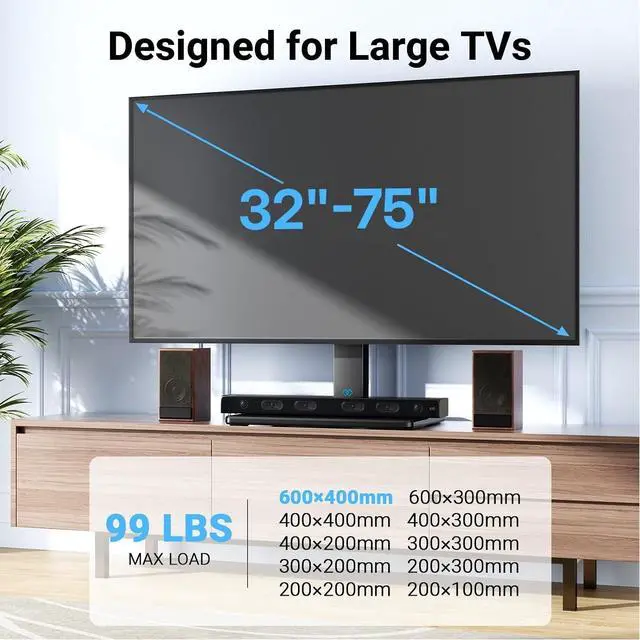 Alt view image 2 of 7 - Universal Swivel TV Stand for 32-75 inch TVs, Table Top TV Stand Base up to 99 lbs, 4 Height Adjustable Universal TV Legs with Tempered Glass Base, Max VESA 600x400mm, PSTVS02-N1