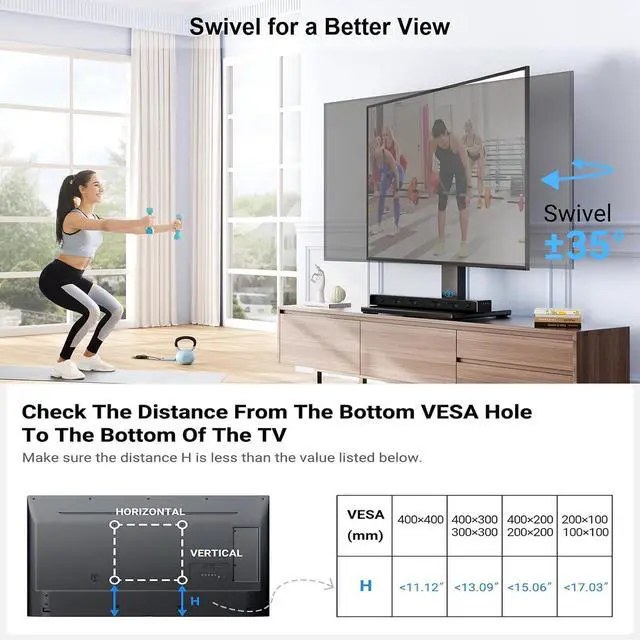 Alt view image 3 of 7 - Universal Swivel TV Stand for 32-75 inch TVs, Table Top TV Stand Base up to 99 lbs, 4 Height Adjustable Universal TV Legs with Tempered Glass Base, Max VESA 600x400mm, PSTVS02-N1