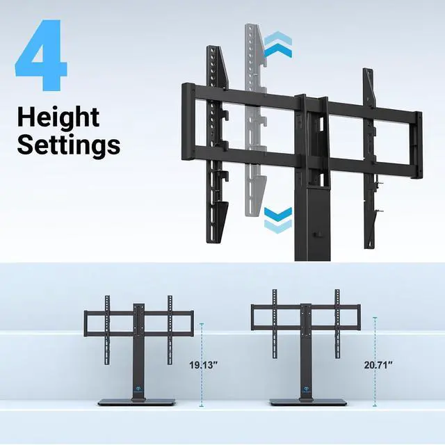Alt view image 6 of 7 - Universal Swivel TV Stand for 32-75 inch TVs, Table Top TV Stand Base up to 99 lbs, 4 Height Adjustable Universal TV Legs with Tempered Glass Base, Max VESA 600x400mm, PSTVS02-N1