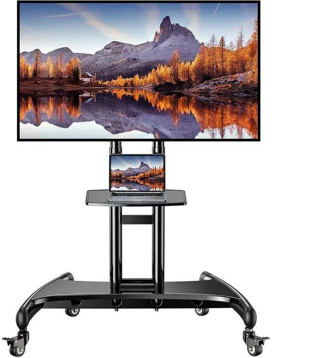 Main image of Rolling TV Stand for 32-84 Inch TV, Mobile TV Cart up to 100lbs, Adjustable Height Outdoor TV Cart with Heavy-Duty Base, VESA 600x400mm, Portable TV Stand on Wheels for Livingroom PGTVMC05-1
