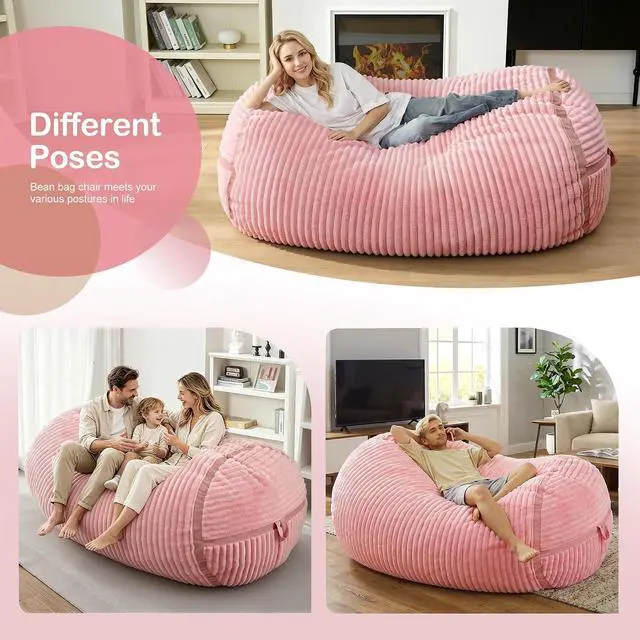 Alt view image 4 of 6 - Bean Bag Chair 5FT Giant Bean Bag Chairs for Adults with Memory Foam Filled,5'Beanbag Chair with Soft Faux Fur Cover,Comfy Bean Bag Sofa Lounger for Living Room,Game Room,Bedroom-Pink