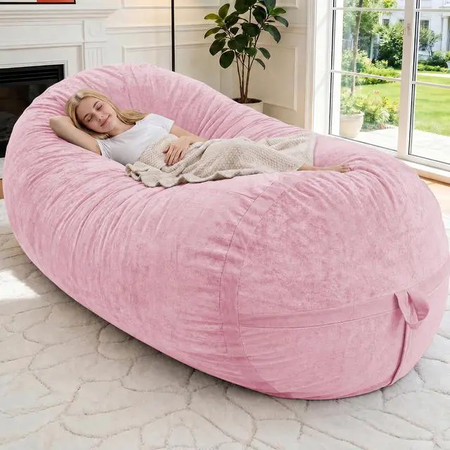 Main image of 6FT Bean Bag Chair,Giant BeanBag Chairs with Memory Foam Filled, Ultra-Soft Velvet with Portable Handle & Removable Cover, Comfy Bean Bag Sofa for Living Room, No Assembly - Pink