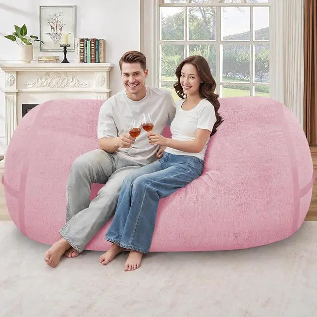Alt view image 3 of 6 - 6FT Bean Bag Chair,Giant BeanBag Chairs with Memory Foam Filled, Ultra-Soft Velvet with Portable Handle & Removable Cover, Comfy Bean Bag Sofa for Living Room, No Assembly - Pink