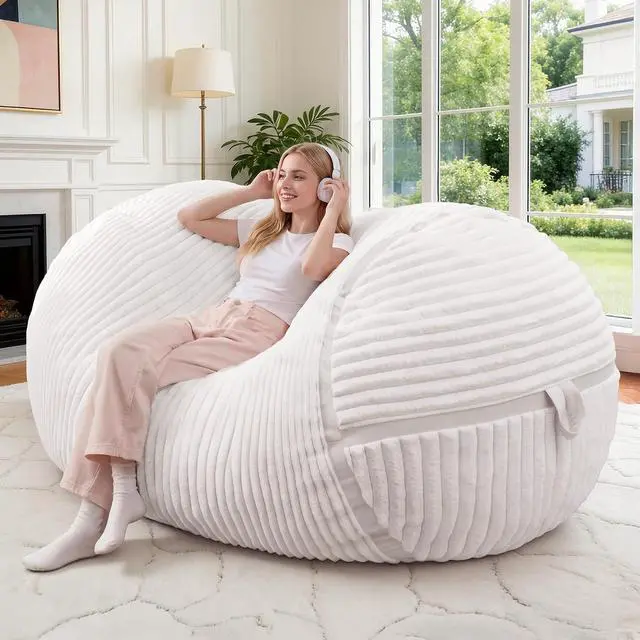 Main image of Bean Bag Chair 4FT Large Bean Bag Chairs for Adults with Memory Foam Filled,4'Beanbag Chair with Soft Faux Fur Cover,Comfy Bean Bag Sofa for Classroom,Living Room,Game Room,Bedroom-White