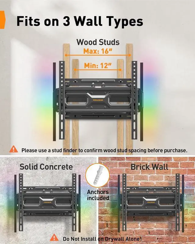 Alt view image 3 of 7 - AuraFrame Pre-Assembled TV Wall Mount with LED Lights for 26-65 inch TVs up to 99 lbs, Max VESA 400x400mm, Swivel, Extension, Tilt, TV Backlights with Music Sync, Fits 16/12 Wood Studs