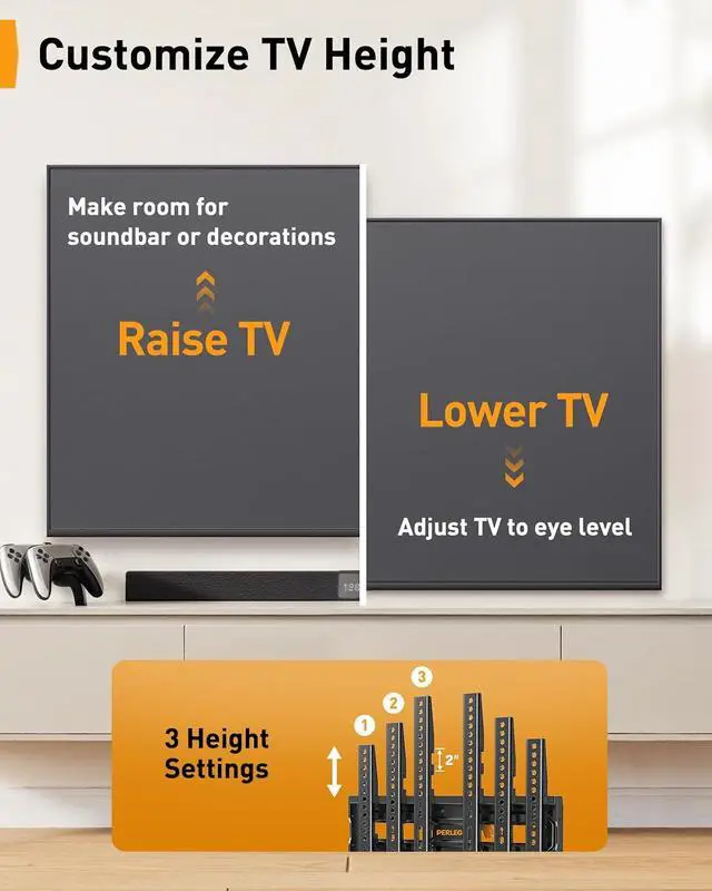 Alt view image 4 of 7 - Full Motion TV Wall Mount for 26-74 inch TVs, Height Adjustable TV Mount, Pre-Assembled Wall Mount TV Bracket with Tool-Free Tilt, Swivel, Fits 16 Studs, 99 lbs, Max VESA 400x400mm, PGMF21