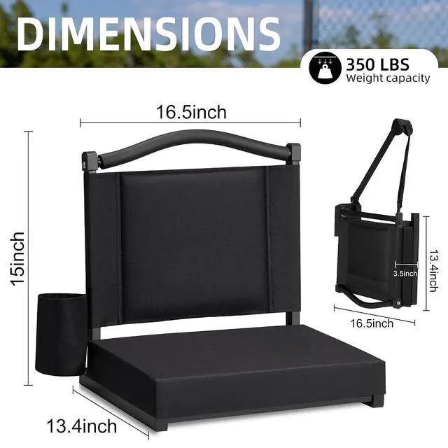 Alt view image 3 of 7 - Stadium Seats with Back Support and Thick Cushion Bleacher Seats with Backs and Cushion Wide, Stadium Chairs Include Shoulder Strap and Pocket, Perfect for Sports Events