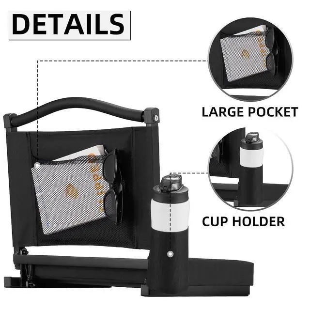 Alt view image 5 of 7 - Stadium Seats with Back Support and Thick Cushion Bleacher Seats with Backs and Cushion Wide, Stadium Chairs Include Shoulder Strap and Pocket, Perfect for Sports Events