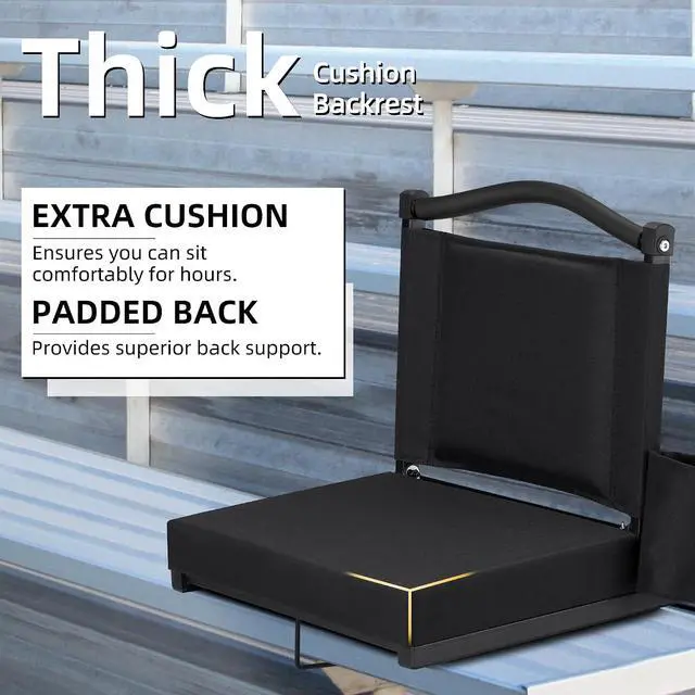 Alt view image 6 of 7 - Stadium Seats with Back Support and Thick Cushion Bleacher Seats with Backs and Cushion Wide, Stadium Chairs Include Shoulder Strap and Pocket, Perfect for Sports Events