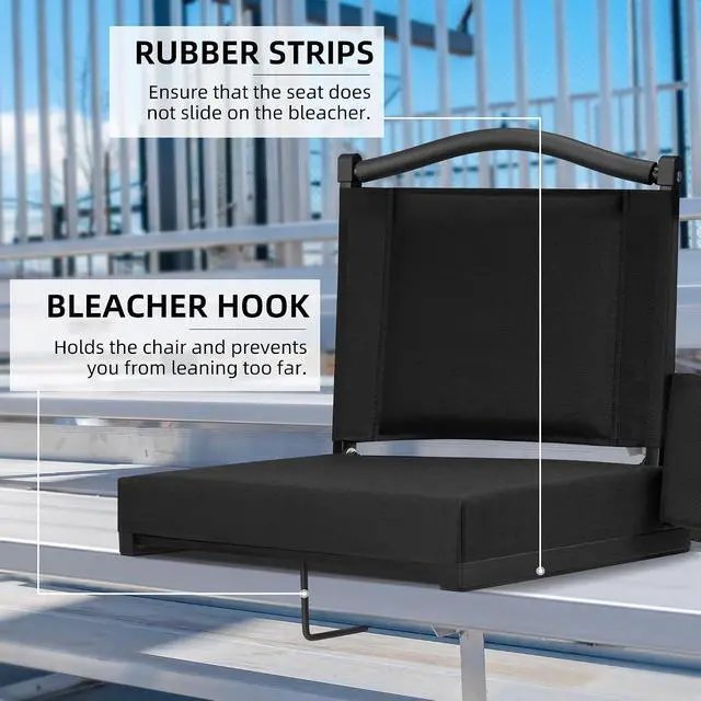 Alt view image 7 of 7 - Stadium Seats with Back Support and Thick Cushion Bleacher Seats with Backs and Cushion Wide, Stadium Chairs Include Shoulder Strap and Pocket, Perfect for Sports Events