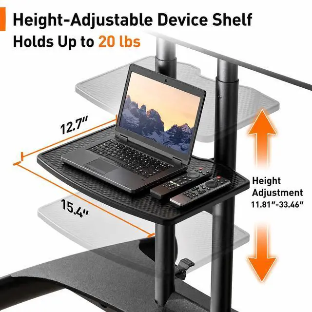 Alt view image 5 of 7 - Rolling TV Stand for 32-84 Inch TV, Mobile TV Cart up to 100lbs, Adjustable Height Outdoor TV Cart with Heavy-Duty Base, VESA 600x400mm, Portable TV Stand on Wheels for Livingroom PGTVMC05-1