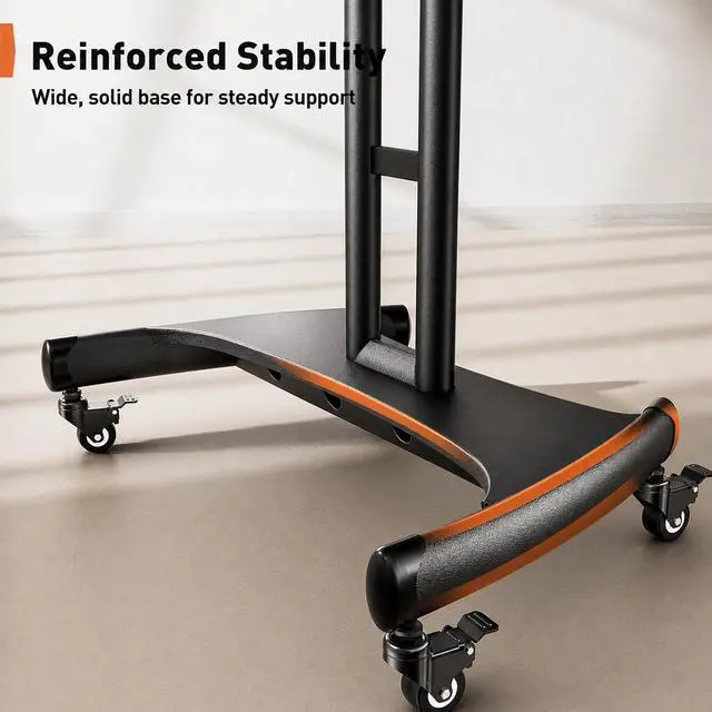 Alt view image 7 of 7 - Rolling TV Stand for 32-84 Inch TV, Mobile TV Cart up to 100lbs, Adjustable Height Outdoor TV Cart with Heavy-Duty Base, VESA 600x400mm, Portable TV Stand on Wheels for Livingroom PGTVMC05-1