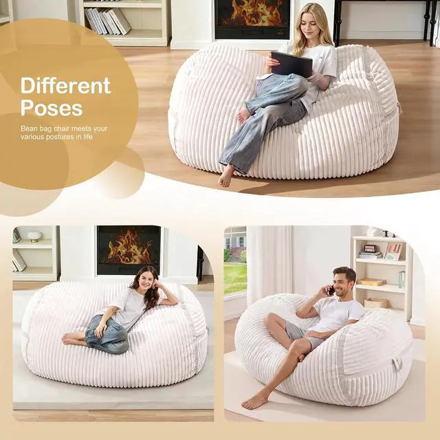 Alt view image 4 of 6 - Bean Bag Chair 4FT Large Bean Bag Chairs for Adults with Memory Foam Filled,4'Beanbag Chair with Soft Faux Fur Cover,Comfy Bean Bag Sofa for Classroom,Living Room,Game Room,Bedroom-White