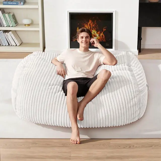 Alt view image 3 of 6 - Bean Bag Chair 4FT Large Bean Bag Chairs for Adults with Memory Foam Filled,4'Beanbag Chair with Soft Faux Fur Cover,Comfy Bean Bag Sofa for Classroom,Living Room,Game Room,Bedroom-White